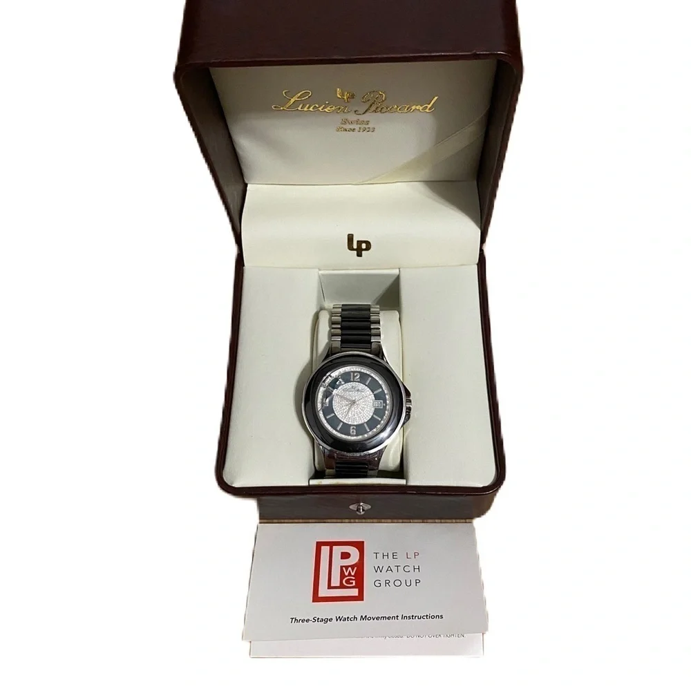 Lucien Piccard Silver Men's Watch W/ Diamonds GLASS IS BROKEN